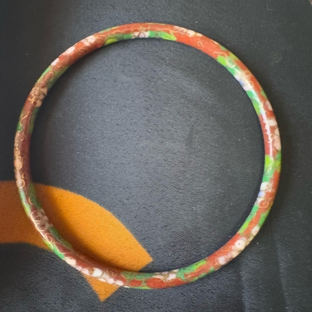 Vintage Enamel Bangle Set Colorful Cloisonné Floral Yellow Stacking Bracelets - Picture 6 of 10